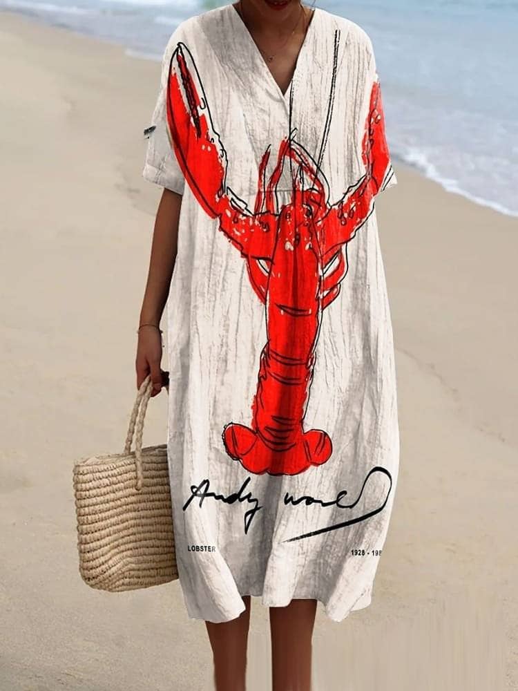 lobster dress Long Weekend Maxi ~ Embroidery Show Me Your Mumu complemented by a side Lobster Print Women's Sleeveless Dress